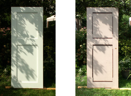 Thumbnail binnendeur van tulpenboomhout en berken multiplex in jaren twintig stijl.
